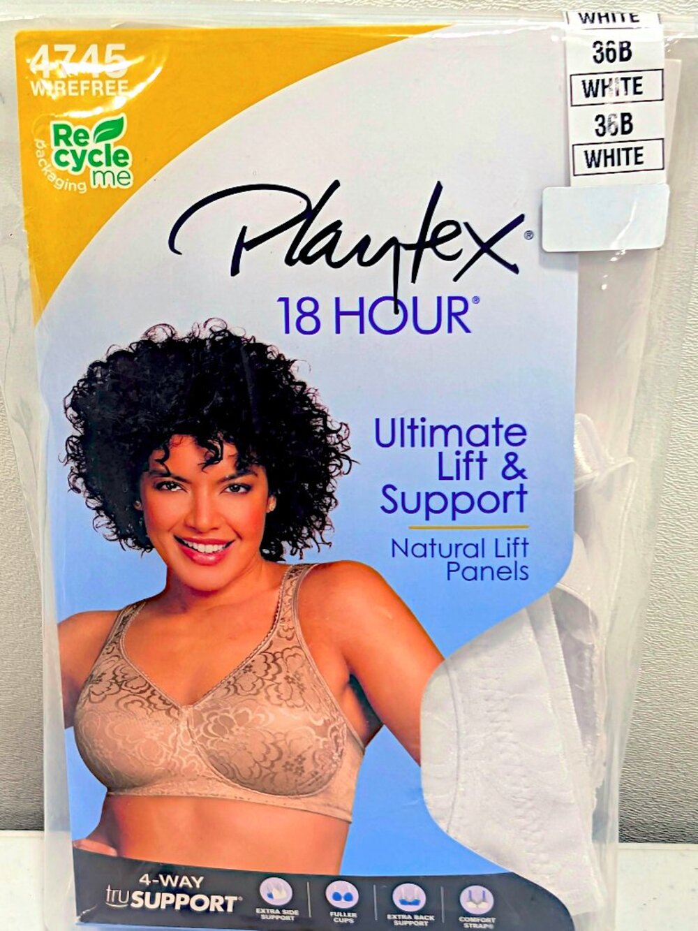 Playtex 18 Hour 36B White Wireless Lift and Support Bra 4745
